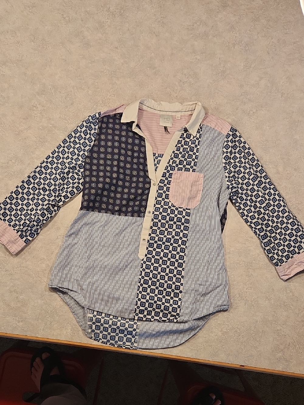 HD in Paris Patchwork Button-Down Shirt in Pink and Navy